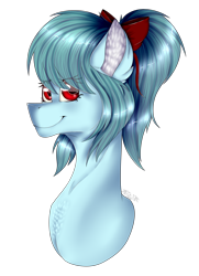 Size: 2766x3810 | Tagged: safe, artist:chazmazda, imported from derpibooru, oc, oc only, pony, big eyes, bow, bust, bust shot, colored pupils, commission, commissions open, detailed, detailed hair, ears, eye, eye clipping through hair, eyes, female, fluffy, hair bow, high res, highlights, long hair, looking at you, mouth, nose, ponytail, portrait, shade, shading, shine, shiny, shiny eyes, short hair, simple background, smiling, smiling at you, smirk, snoot, solo, starry eyes, transparent background, wave, wavy hair, wingding eyes