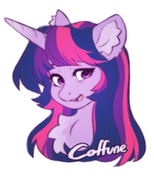 Size: 1300x1500 | Tagged: safe, artist:coffune, imported from derpibooru, twilight sparkle, pony, bust, chest fluff, ear fluff, female, mare, open mouth, portrait, simple background, solo, white background