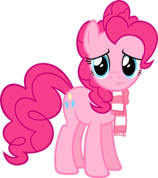 Size: 1024x1150 | Tagged: artist needed, source needed, safe, imported from derpibooru, pinkie pie, earth pony, pony, clothes, cute, poor pinkie pie, sad, sadorable, scarf, solo, winter outfit
