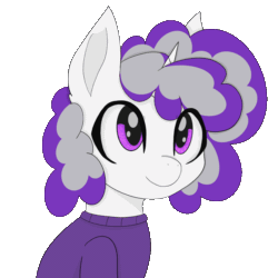 Size: 800x800 | Tagged: safe, artist:manta, imported from ponybooru, oc, oc only, oc:boysenberry, pony, unicorn, animated, blepping, blinking, clothes, cute, horn, male, ocbetes, purple eyes, simple background, solo, sweater, tongue out, transparent background, two toned mane, white coat