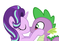 Size: 1000x700 | Tagged: safe, artist:rozyfly10, imported from derpibooru, spike, starlight glimmer, dragon, pony, unicorn, duo, female, hooves on cheeks, kiss on the lips, kissing, male, mare, shipping, simple background, sparlight, straight, transparent background