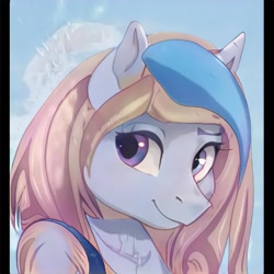 Size: 1024x1024 | Tagged: safe, imported from derpibooru, pony, ai content, ai generated, female, generator:thisponydoesnotexist, horn, machine learning abomination, multicolored mane, sky, solo