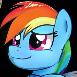 Size: 1024x1024 | Tagged: safe, imported from derpibooru, rainbow dash, pony, ai content, ai generated, black background, clothes, female, generator:thisponydoesnotexist, not rainbow dash, simple background, solo