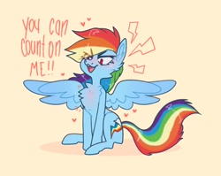 Size: 2048x1632 | Tagged: safe, artist:possumpupper, imported from derpibooru, rainbow dash, pegasus, pony, backwards cutie mark, cheek fluff, chest fluff, cute, dashabetes, dialogue, ear fluff, female, heart, open mouth, simple background, solo, spread wings, text, wings