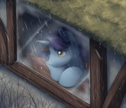 Size: 3706x3176 | Tagged: safe, artist:aquoquoo, imported from derpibooru, november rain, pony, unicorn, friendship student, high res, male, namesake, pun, rain, solo, stallion, visual pun, window