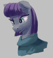 Size: 438x481 | Tagged: safe, artist:escapist, imported from derpibooru, maud pie, earth pony, pony, bust, eyeshadow, female, gray background, makeup, mare, portrait, simple background, solo