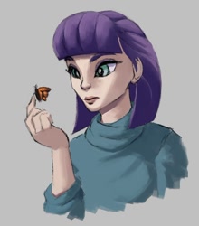 Size: 542x615 | Tagged: safe, artist:escapist, imported from derpibooru, maud pie, butterfly, human, bust, female, gray background, humanized, portrait, simple background