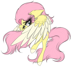 Size: 3410x3165 | Tagged: safe, artist:beamybutt, imported from derpibooru, fluttershy, pegasus, pony, colored hooves, colored wings, ear fluff, female, high res, mare, scared, simple background, solo, transparent background, two toned wings, wings