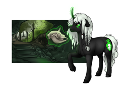 Size: 2000x1426 | Tagged: safe, artist:royvdhel-art, imported from derpibooru, oc, oc only, pony, unicorn, braid, commission, curved horn, female, glowing, glowing horn, horn, magic, mare, raised hoof, skull, solo, telekinesis, unicorn oc, ych result