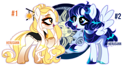 Size: 4600x2459 | Tagged: safe, artist:herusann, imported from derpibooru, oc, oc only, earth pony, pegasus, pony, base used, clothes, duo, earth pony oc, eyelashes, female, hoof polish, hoof shoes, makeup, mare, pegasus oc, raised hoof, simple background, smiling, transparent background, wings