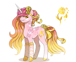 Size: 1280x1051 | Tagged: safe, artist:brot-art, imported from derpibooru, oc, oc only, pony, unicorn, female, fishnets, flower, flower in hair, hoof polish, horn, rose, simple background, smiling, solo, tattoo, transparent background, unicorn oc