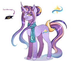 Size: 1280x1051 | Tagged: safe, artist:brot-art, imported from derpibooru, oc, oc only, pony, unicorn, black sclera, clothes, curved horn, female, hoof polish, horn, scarf, simple background, smiling, solo, transparent background, unicorn oc