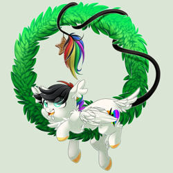 Size: 2834x2834 | Tagged: safe, artist:schokocream, imported from derpibooru, oc, oc only, oc:lightning bliss, alicorn, pony, alicorn oc, chest fluff, christmas wreath, cute, ear fluff, eye clipping through hair, female, high res, horn, mare, ocbetes, simple background, solo, wings, wreath