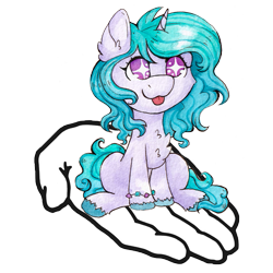 Size: 597x597 | Tagged: safe, artist:lightisanasshole, imported from derpibooru, izzy moonbow, pony, unicorn, :p, cheek fluff, chest fluff, chibi, colored hooves, cute, ear fluff, female, g5, hand, hooves, it's dangerous to go alone, izzybetes, leg fluff, mare, my little pony: a new generation, simple background, sitting, smiling, solo, take this, tongue out, too cute, traditional art, transparent background, watercolor painting