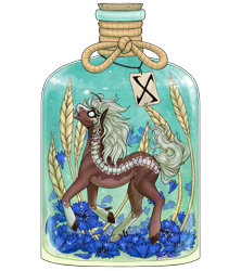 Size: 1920x2165 | Tagged: safe, artist:dachiia, imported from derpibooru, oc, oc only, earth pony, pony, bottle, bubble, cork, female, flower, flowing tail, glass, glowing, looking up, mare, open mouth, rope, simple background, solo, tail, teeth, this will end in drowning, transparent background, underwater, water