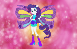 Size: 1042x663 | Tagged: safe, artist:selenaede, artist:user15432, imported from derpibooru, rarity, fairy, equestria girls, base used, boots, charmix, clothes, crossover, cutie mark, cutie mark on clothes, element of generosity, fairy wings, fairyized, hand on hip, high heel boots, high heels, looking at you, magic winx, ponied up, purple wings, shoes, solo, wings, winx, winx club, winxified