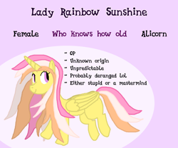 Size: 3000x2500 | Tagged: safe, artist:llcodall, imported from derpibooru, oc, oc only, oc:lady rainbow sunshine, alicorn, pony, alicorn oc, female, high res, horn, mare, solo, wings