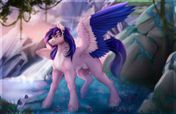 Size: 1280x827 | Tagged: safe, artist:copshop, imported from derpibooru, oc, oc only, oc:andrew, pegasus, pony, colored wings, male, nudity, sheath, solo, stallion, two toned wings, wings