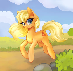 Size: 900x870 | Tagged: safe, artist:maytee, imported from derpibooru, applejack, earth pony, pony, cute, female, jackabetes, missing accessory, solo