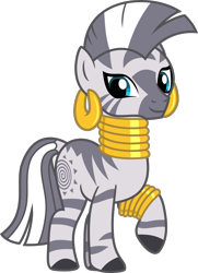 Size: 984x1362 | Tagged: safe, artist:lightningbolt, derpibooru exclusive, imported from derpibooru, zecora, pony, zebra, .svg available, bracelet, ear piercing, earring, female, jewelry, looking at you, mare, neck rings, necklace, piercing, quadrupedal, raised hoof, show accurate, simple background, solo, standing, stripes, svg, transparent background, vector