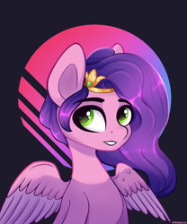 Size: 2500x3000 | Tagged: safe, artist:stravy_vox, imported from derpibooru, pipp petals, pegasus, pony, bust, cute, feathered wings, female, g5, high res, mare, my little pony: a new generation, portrait, smiling, solo, vaporwave, wings