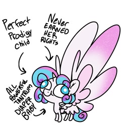 Size: 1061x1069 | Tagged: safe, artist:jinx32297, imported from derpibooru, princess flurry heart, alicorn, pony, baby, baby pony, caption, derp, drama, female, filly, flurry heart drama, impossibly large wings, large wings, simple background, solo, stylistic suck, text, white background, wings