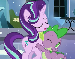 Size: 755x600 | Tagged: safe, edit, edited screencap, imported from ponybooru, screencap, spike, starlight glimmer, the crystalling, cute, duo, female, hug, male, shipping, sparlight, straight