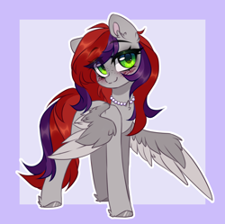 Size: 3176x3160 | Tagged: safe, artist:_spacemonkeyz_, imported from derpibooru, oc, oc only, oc:evening prose, pegasus, pony, blushing, chest fluff, female, freckles, high res, jewelry, looking at you, mare, necklace, pearl necklace, smiling, solo, spread wings, wings