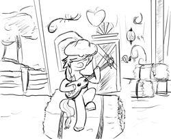 Size: 1000x810 | Tagged: safe, artist:davidofskalitz, imported from derpibooru, applejack, pony, grayscale, guitar, hay bale, monochrome, musical instrument, solo