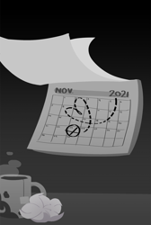 Size: 1000x1490 | Tagged: safe, artist:egophiliac, imported from derpibooru, moonstuck, calendar, flower, food, grayscale, monochrome, moonflower, mug, no pony, steam, tea, teabag