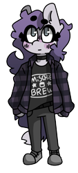 Size: 1081x2400 | Tagged: safe, artist:bruzzums, imported from derpibooru, oc, oc only, oc:breezy, anthro, band shirt, blushing, choker, clothes, mischief brew, plaid shirt, punk, shirt, simple background, solo, transparent background