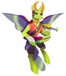 Size: 1940x2251 | Tagged: safe, artist:eternity9, imported from derpibooru, thorax, changedling, changeling, baseball bat, dog tags, gun, headphones, king thorax, scattergun, scout, shotgun, simple background, solo, spread wings, team fortress 2, transparent background, weapon, wings