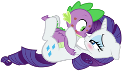 Size: 1861x1076 | Tagged: safe, artist:georgegarza01, imported from derpibooru, rarity, spike, dragon, blushing, dragon x pony, female, floppy ears, hooves on cheeks, interspecies, kiss mark, lipstick, male, shipping, show accurate, sparity, straight, winged spike, wings