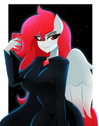 Size: 1185x1500 | Tagged: source needed, safe, artist:xan-gelx, imported from derpibooru, oc, oc only, oc:ketsueki shēdo, anthro, pegasus, breasts, brooch, cloak, clothes, female, gem, jewelry, phone, solo, wings