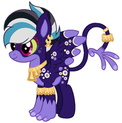 Size: 925x937 | Tagged: safe, artist:madlilon2051, imported from derpibooru, oc, oc only, oc:ilancueitl, hybrid, base used, interspecies offspring, jewelry, offspring, parent:ahuizotl, parent:daring do, parents:darizotl, ring, simple background, smiling, solo, tail, tail ring, transparent background, wings