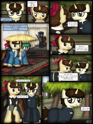 Size: 1750x2333 | Tagged: safe, artist:99999999000, imported from derpibooru, oc, oc only, oc:cwe, oc:li anna, oc:mar baolin, pegasus, pony, unicorn, comic:nice to meet you, clothes, comic, female, filly, male, rain, umbrella