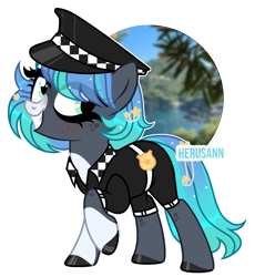 Size: 2164x2348 | Tagged: safe, artist:herusann, imported from derpibooru, oc, oc only, pony, badge, base used, clothes, eyelashes, female, grin, hat, high res, hoof polish, mare, police pony, simple background, smiling, solo, transparent background