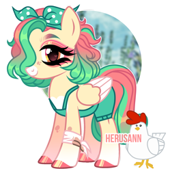 Size: 1822x1828 | Tagged: safe, artist:herusann, artist:mint-light, imported from derpibooru, oc, oc only, bird, chicken, pegasus, pony, base used, clothes, colored wings, duo, eyelashes, female, hoof polish, makeup, mare, pegasus oc, simple background, smiling, transparent background, two toned wings, wings