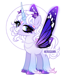 Size: 2200x2526 | Tagged: safe, artist:herusann, imported from derpibooru, oc, oc only, pony, base used, butterfly wings, eyelashes, female, flower, flower in hair, grin, high res, hoof polish, horn, jewelry, makeup, mare, necklace, simple background, smiling, solo, transparent background, wings