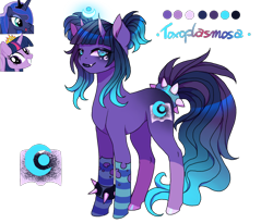 Size: 1754x1440 | Tagged: safe, artist:brot-art, imported from derpibooru, princess luna, twilight sparkle, alicorn, bicorn, pony, clothes, female, horn, horns, magical lesbian spawn, mare, multiple horns, offspring, parent:princess luna, parent:twilight sparkle, parents:twiluna, simple background, smiling, socks, spiked wristband, striped socks, transparent background, twilight sparkle (alicorn), wristband