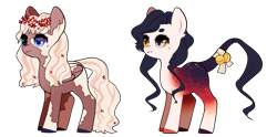 Size: 1239x617 | Tagged: safe, artist:pierunie, imported from derpibooru, oc, oc only, earth pony, pony, base used, bow, duo, earth pony oc, eyelashes, female, floral head wreath, flower, mare, simple background, tail, tail bow, transparent background