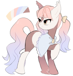 Size: 1482x1540 | Tagged: safe, artist:pierunie, imported from derpibooru, oc, oc only, earth pony, pony, bow, clothes, earth pony oc, eyelashes, female, hair bow, looking back, mare, raised hoof, simple background, smiling, solo, transparent background