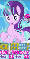 Size: 368x723 | Tagged: safe, edit, edited screencap, editor:horsesplease, imported from derpibooru, screencap, starlight glimmer, pony, unicorn, the cutie re-mark, alice in wonderland, caption, evil starlight, expand dong, exploitable meme, female, happy birthday, image macro, mad hatter, mare, meme, oops, s5 starlight, song reference, starlight says bravo, this will end in timeline distortion, time travel glimmer, unbirthday