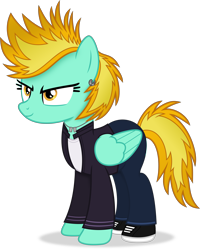 Size: 4389x5497 | Tagged: safe, artist:anime-equestria, imported from derpibooru, lightning dust, pegasus, pony, alternate hairstyle, clothes, dog tags, ear piercing, female, jacket, jewelry, necklace, piercing, shoes, simple background, smiling, solo, transparent background, vector, wings