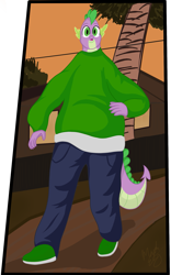 Size: 1249x2000 | Tagged: safe, artist:machstyle, imported from derpibooru, spike, anthro, dragon, derp, fail, grand theft auto, gta san andreas, gta trilogy the definitive edition, long neck, male, meme, not salmon, shitposting, solo, spikeposting, walking, wat