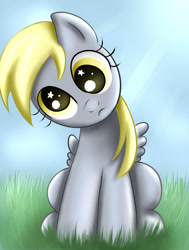 Size: 2190x2900 | Tagged: safe, artist:markianatc, imported from derpibooru, derpy hooves, pegasus, pony, cute, female, grass, head tilt, high res, mare, solo, starry eyes, wingding eyes