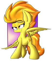 Size: 2755x3127 | Tagged: safe, artist:machstyle, imported from derpibooru, spitfire, pegasus, pony, big ears, female, high res, lip bite, mare, poofy mane, sexy, simple background, solo, strut, transparent background