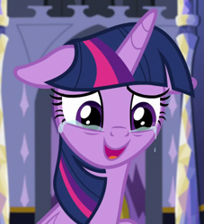 Size: 839x924 | Tagged: safe, imported from derpibooru, screencap, twilight sparkle, alicorn, pony, the last problem, cropped, crying, female, floppy ears, mare, open mouth, sad smile, smiling, solo, tears of joy, twilight sparkle (alicorn), twilight's castle