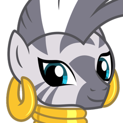 Size: 567x567 | Tagged: safe, artist:lightningbolt, derpibooru exclusive, imported from derpibooru, zecora, zebra, derpibooru, .svg available, bracelet, bust, derpibooru badge, ear piercing, earring, female, jewelry, looking at you, mare, meta, necklace, piercing, simple background, solo, stripes, svg, transparent background, vector