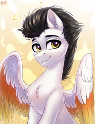 Size: 1575x2048 | Tagged: safe, artist:hakaina, imported from derpibooru, oc, oc only, pegasus, pony, chest fluff, colored wings, ear fluff, fluffy, multicolored wings, slim, solo, wing fluff, wings